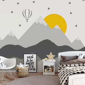 graue Geometrie Berge Tapete abnehmbarer Stoff Aufeinanderfolgende Hügel Wand Papier Kinder Schlafzimmer Wand wand dekor