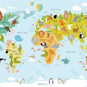 fantastic animal world map wallpaper nursery wall mural removable kids wall paper geography map wall decor self adhesive and Regular paper bild 5