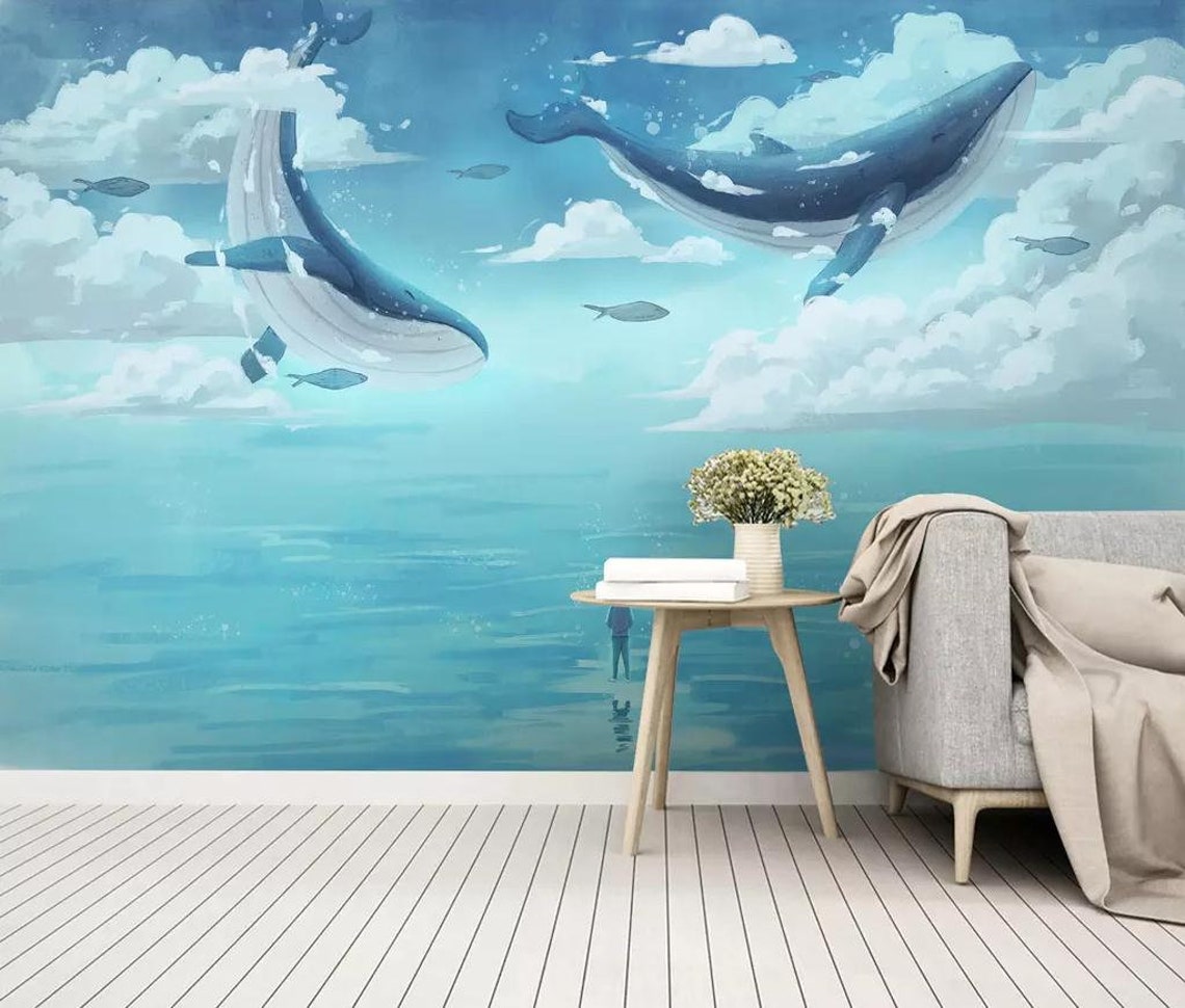 Blue Whale Wallpaper Ocean Motif Nursery Decor Removable | Etsy
