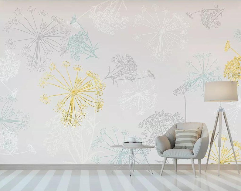 Colorful dandelion wallpaper gray backgound dandelion wall Etsy