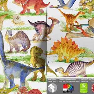 Watercolor dinosaur wallpaper,Kids room wall decor,Peel & Stick Fabric wallpaper,removable jurassic dino wall poster,hallway wall art image 5