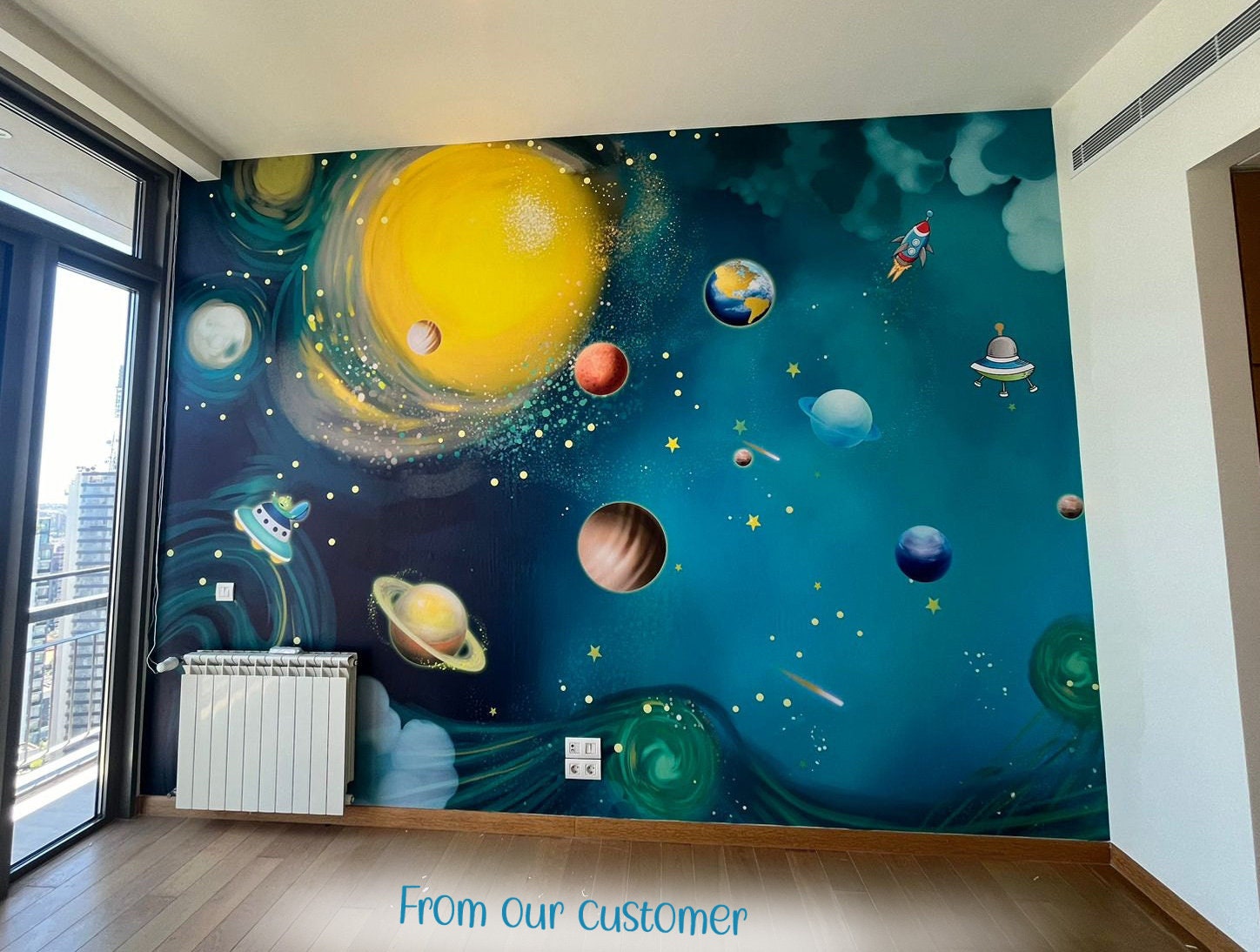 Blue Space Wallpaper Kids Bedroom Wall Mural Peel and Stick Solar ...