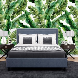 Sketch banana leaves wallpaper peel and stick monochrome tropical leaf nursery decor mural removable custom color dimensions
