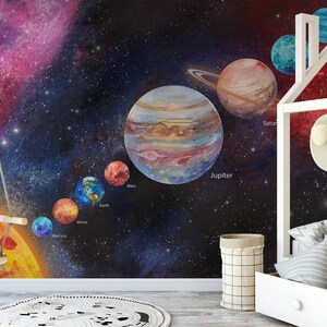 Watercolor Solar System Wallpaper Dark Planets and Space Wall Mural ...