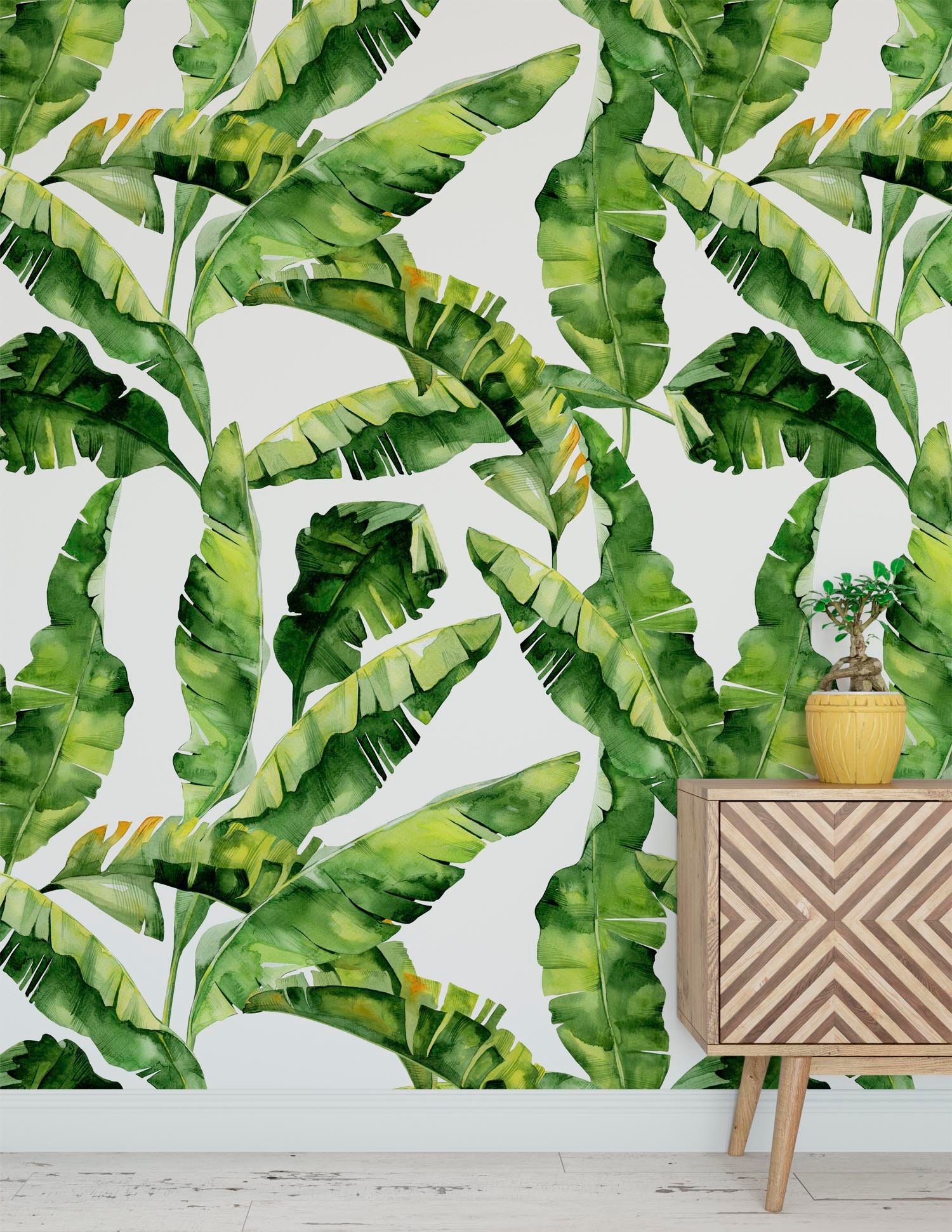 Watercolor Banana Leaf Wallpaper Tropical Leaves Nursery Decor | Etsy