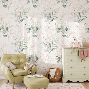 Green golden botanical leaf wallpaper exotic leaves wallpaper Peel and Stick bedroom tropical decor mural, Traditional wall paper available