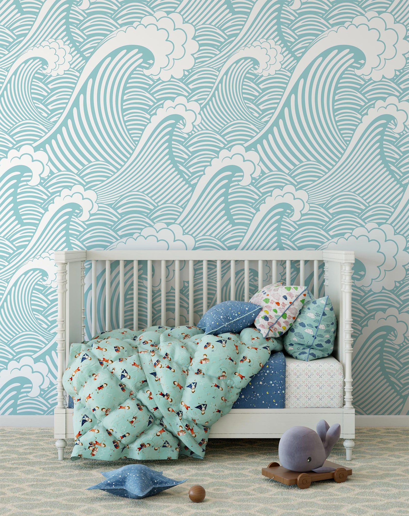 Great Wave Wallpaper Mural Sea Waves Nursery Decor Peel and Etsy