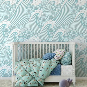 great wave wallpaper mural sea waves nursery decor Peel and Stick surge wallpaper Multi-colors available self adhesive wallpaper removable