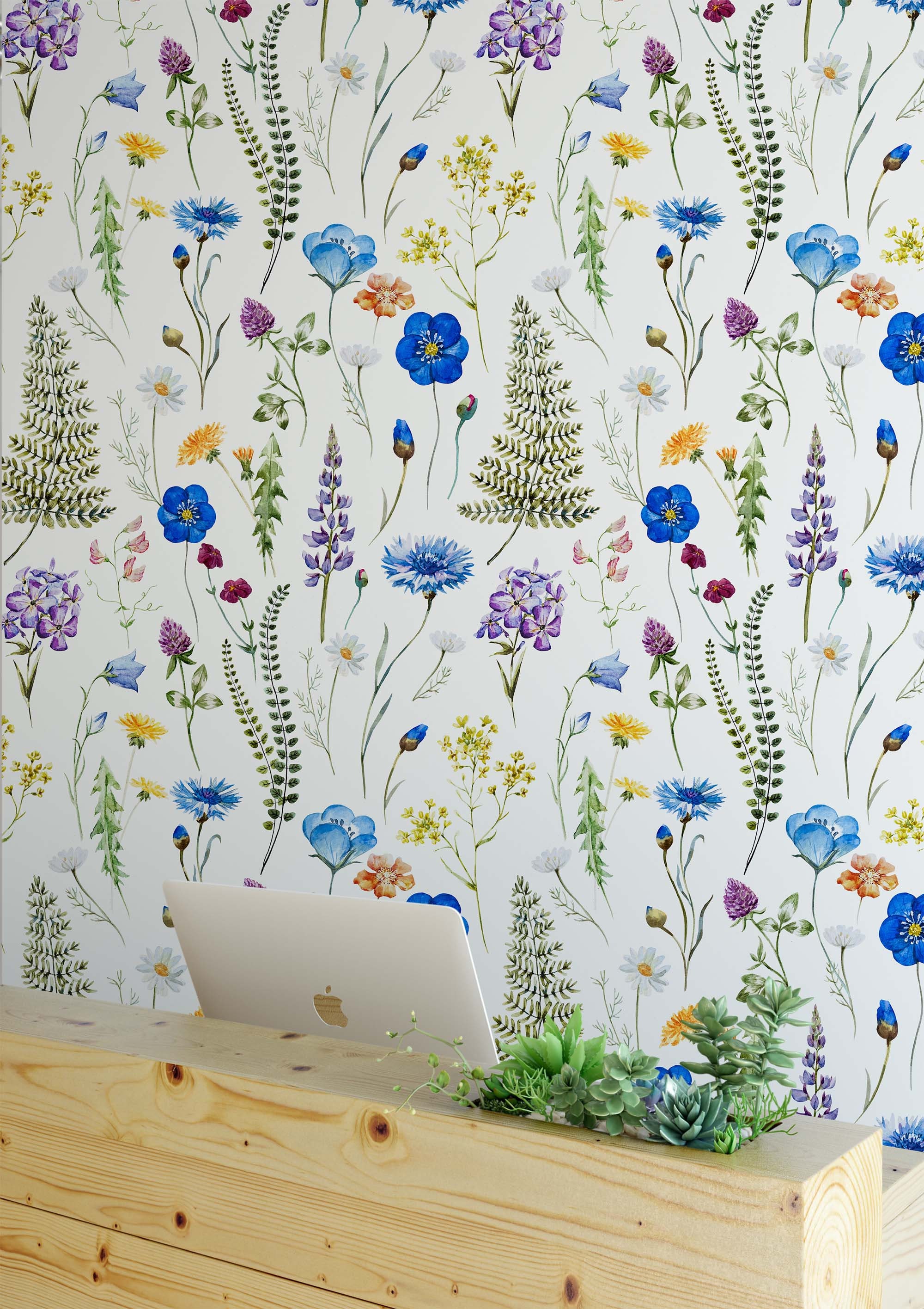 Watercolor Wildflower Wallpaper Peel and Stick Cornflower Wall - Etsy UK