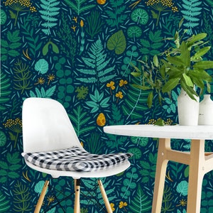 dark green fern wallpaper Peel and Stick wallpaper fern botanic nursery wall mural kids bedroom garden wall paper temporary fabric wallpaper