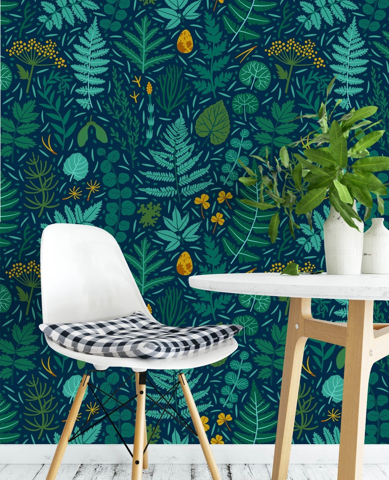 Dark green fern wallpaper fern botanic nursery wall mural kids Etsy