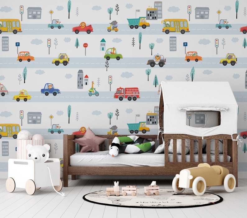 Animals Vehicle Wallpaper,nursery Wallpaper,kids Room Wallpaper,self