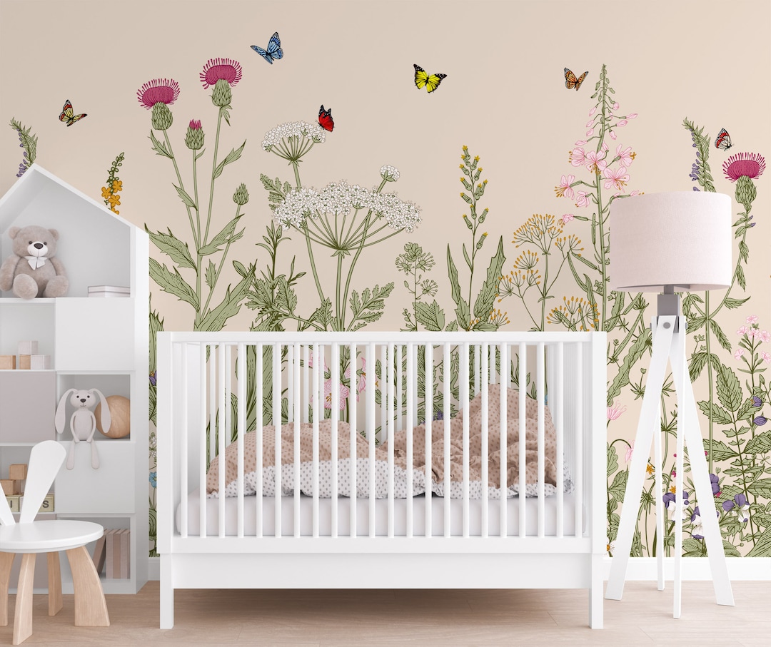Herbs and Wild Flowers Wallpaper,removable Temporary Botanic Nursery ...
