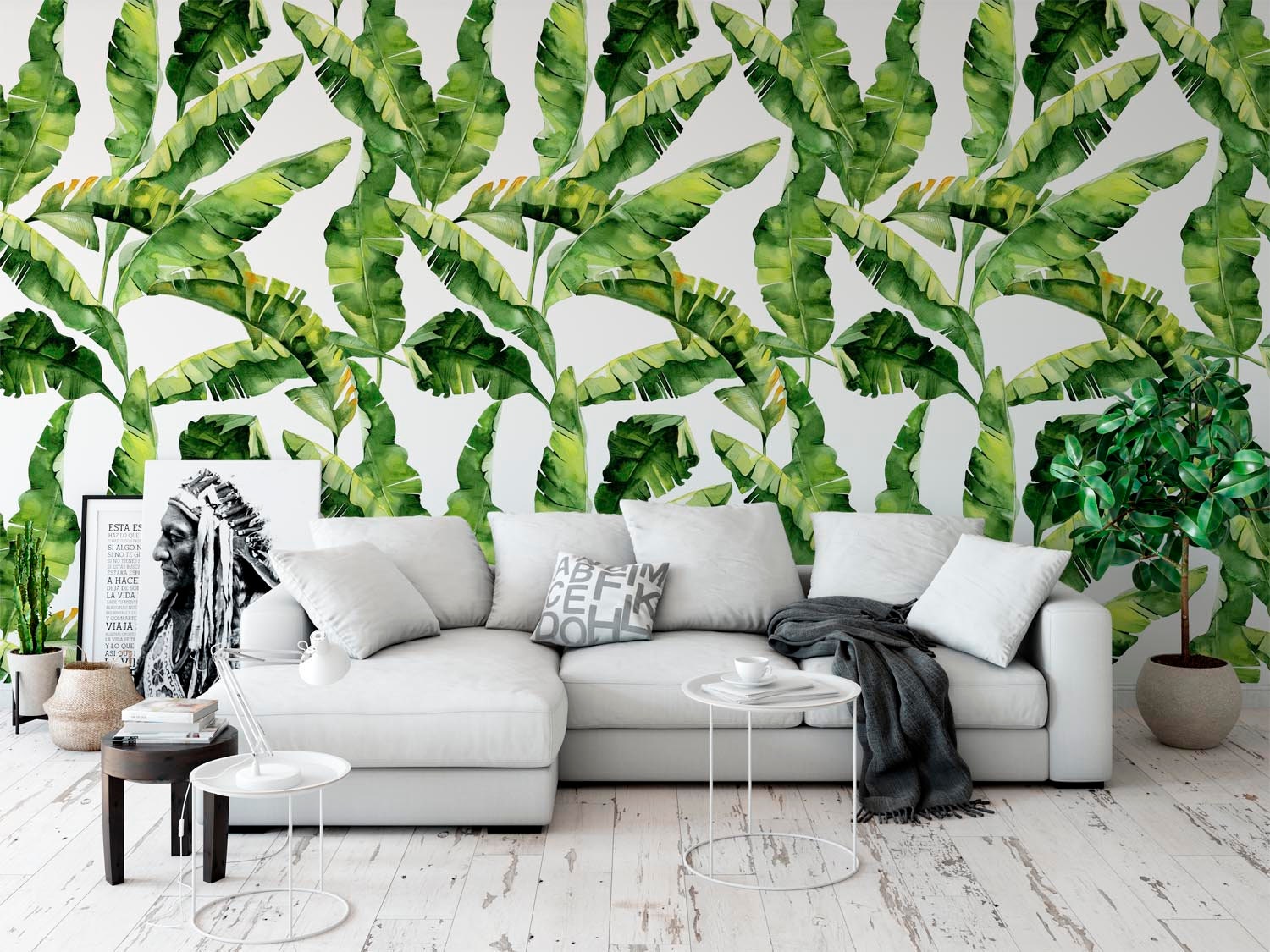 Watercolor Banana Leaf Wallpaper Tropical Leaves Nursery Decor | Etsy