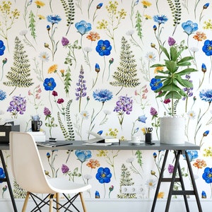 Aquarell Wildblumen Tapete Schälen und aufkleben Tapete Kornblume entfernbare Kamille Klee Wand Wandbild selbstklebende Tapete