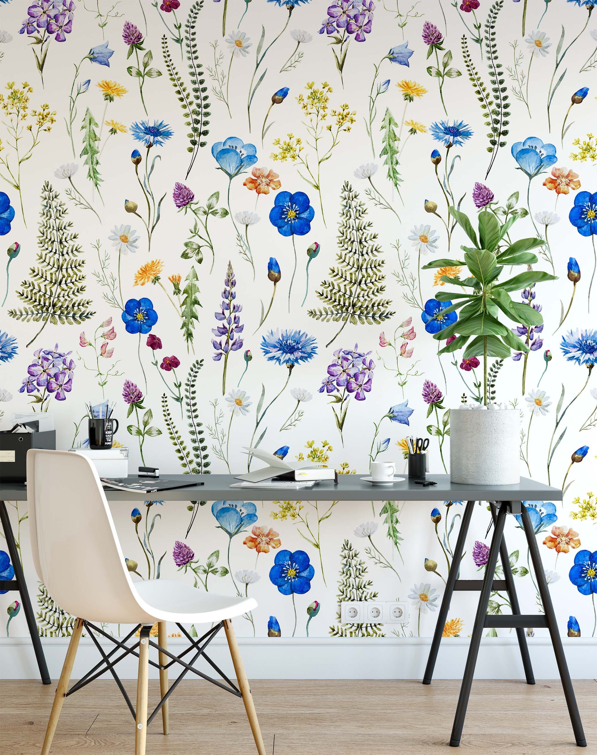 Watercolor Wildflower Wallpaper Peel and Stick Cornflower Wall - Etsy UK