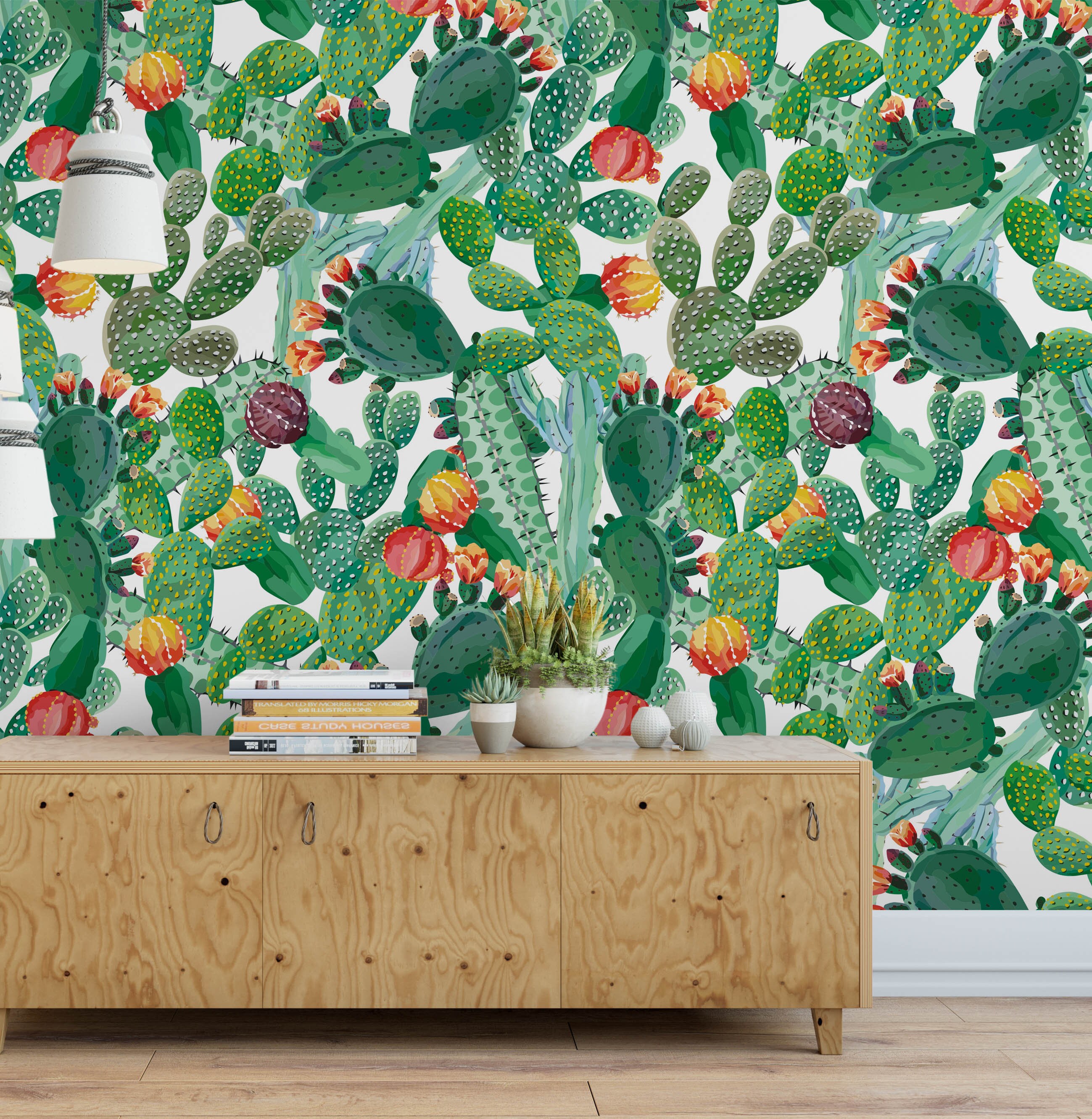 Watercolor Cactus Wallpaper Succulent Plant Cactus Mural Self Etsy