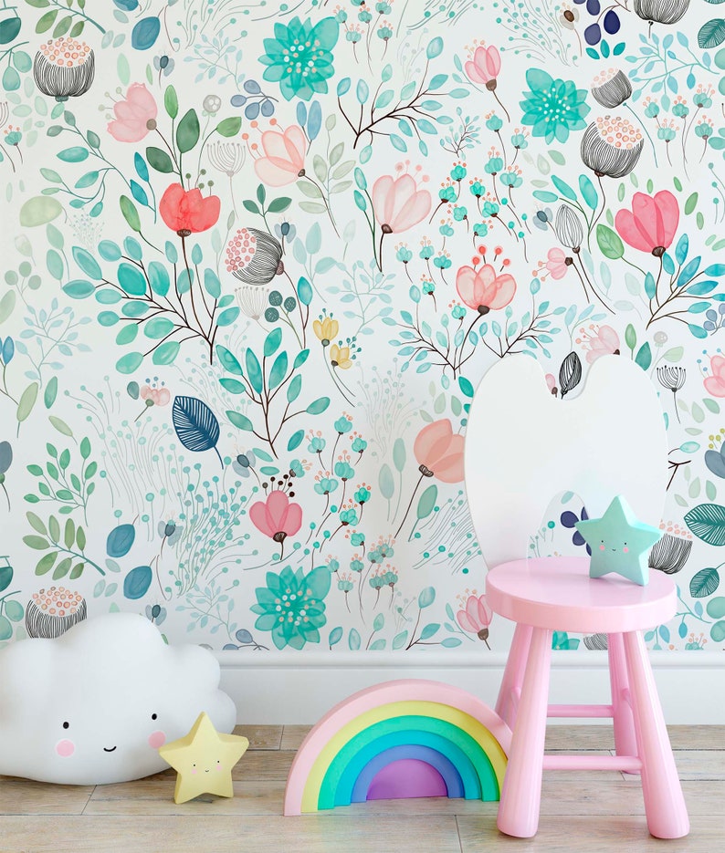 Spring Floral Wallpaper Powder Room Wall Paper Peel N Stick Etsy