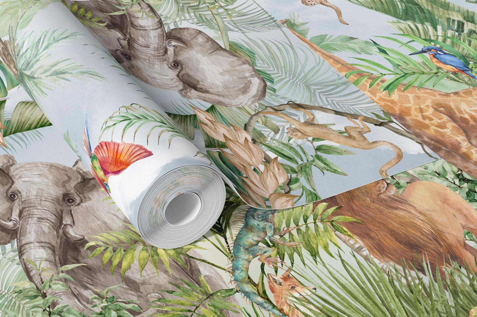 Tropical Jungle Animals Nursery Wallpaper Jungle Nursery Decor Mural ...