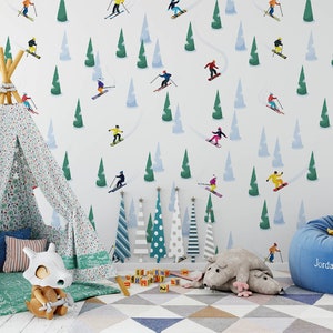 Skiers Wallpaper Peel and Stick Wallpaper Removable Winter Seasonal ...