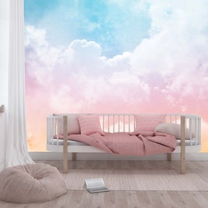 colorful cloud wallpaper,rainbow-like clouds nursery wallpaper,enchanted sky cloud mural temporary Peel and Stick | Regular