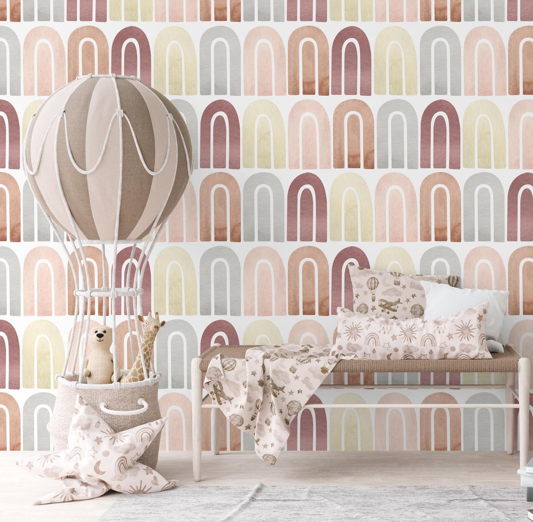 Watercolor Rainbow Shaped Wallpaper Peel and Stick Kids Wallpaper ...