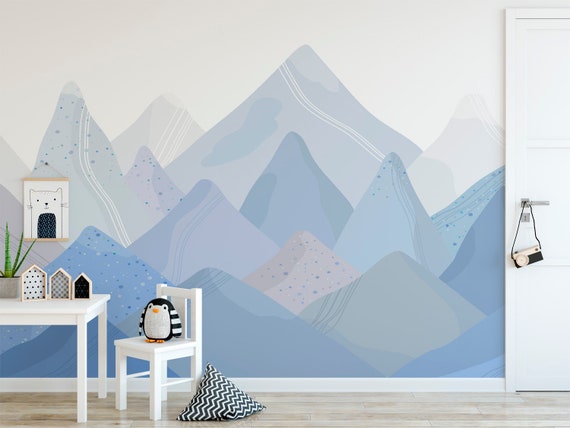 Mountain Mural Kids Room Removable Wallpaper Ombre Mountain Etsy