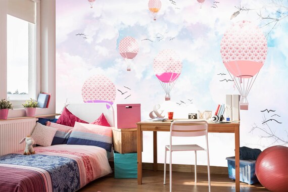 Colorful Balloon Wallpaper For Girls Room Removable Mural Baby Nursery Decor Personalized Home Wall Decal