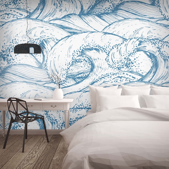 Sea Waves Wallpaper Muralgreat Wave Wall Paper Nursery - Etsy UK Sea Waves Wallpaper Muralgreat Wave Wall Paper Nursery - Etsy UK