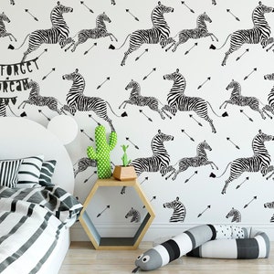 Leaping Zebra Wallpaper Peel and Stick Nursery Wallpaper - Etsy