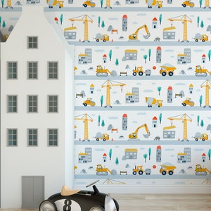 Construction Vehicle Peel and Stick wallpaper Engineering Vehicles wallpaper removable Kids room car wallpaper Vehicle car Decals wall paper