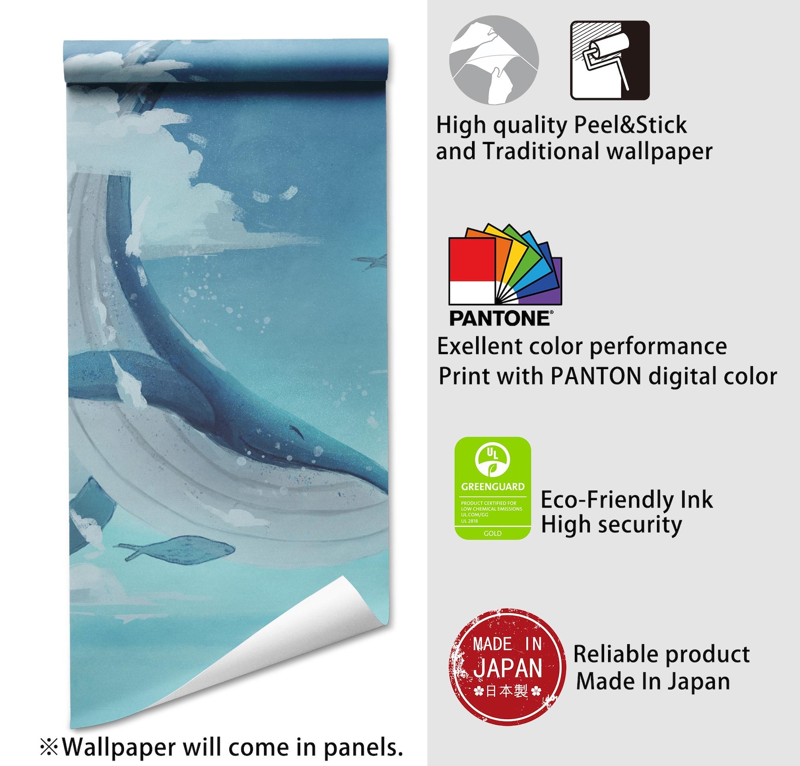 Blue Whale Wallpaper Ocean Motif Nursery Decor Removable Flying Whale ...