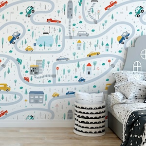vehicle wallpaper Peel and Stick kids wallpaper removable wall paper transport car wallpaper self adhesive traffic vehicle wallcovering