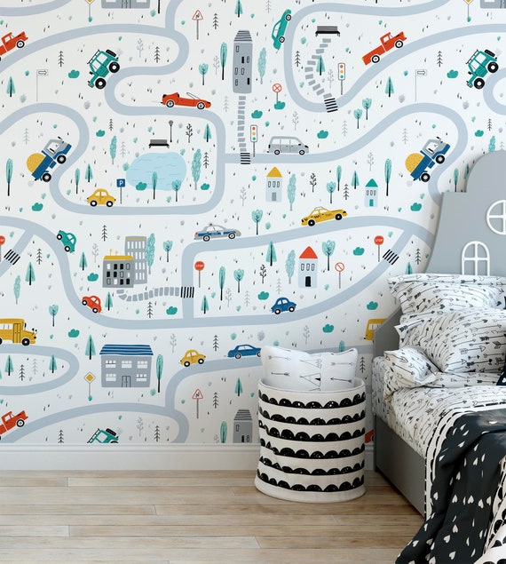 Vehicle Wallpaper Peel and Stick Kids Wallpaper Removable Wall - Etsy Vehicle Wallpaper Peel and Stick Kids Wallpaper Removable Wall - Etsy