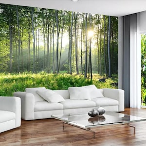 sunny forest wallpaper removable tree wall paper luxuriantly green forest wall mural home bedroom wall decor decal Peel and Stick wall art