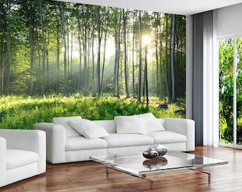 Sunshine Forest Wallpaper Peel and Stick Tree Wall Mural Self Adhesive Rustic Wallpaper Removable Tree Home Decor Tradtional wall paper