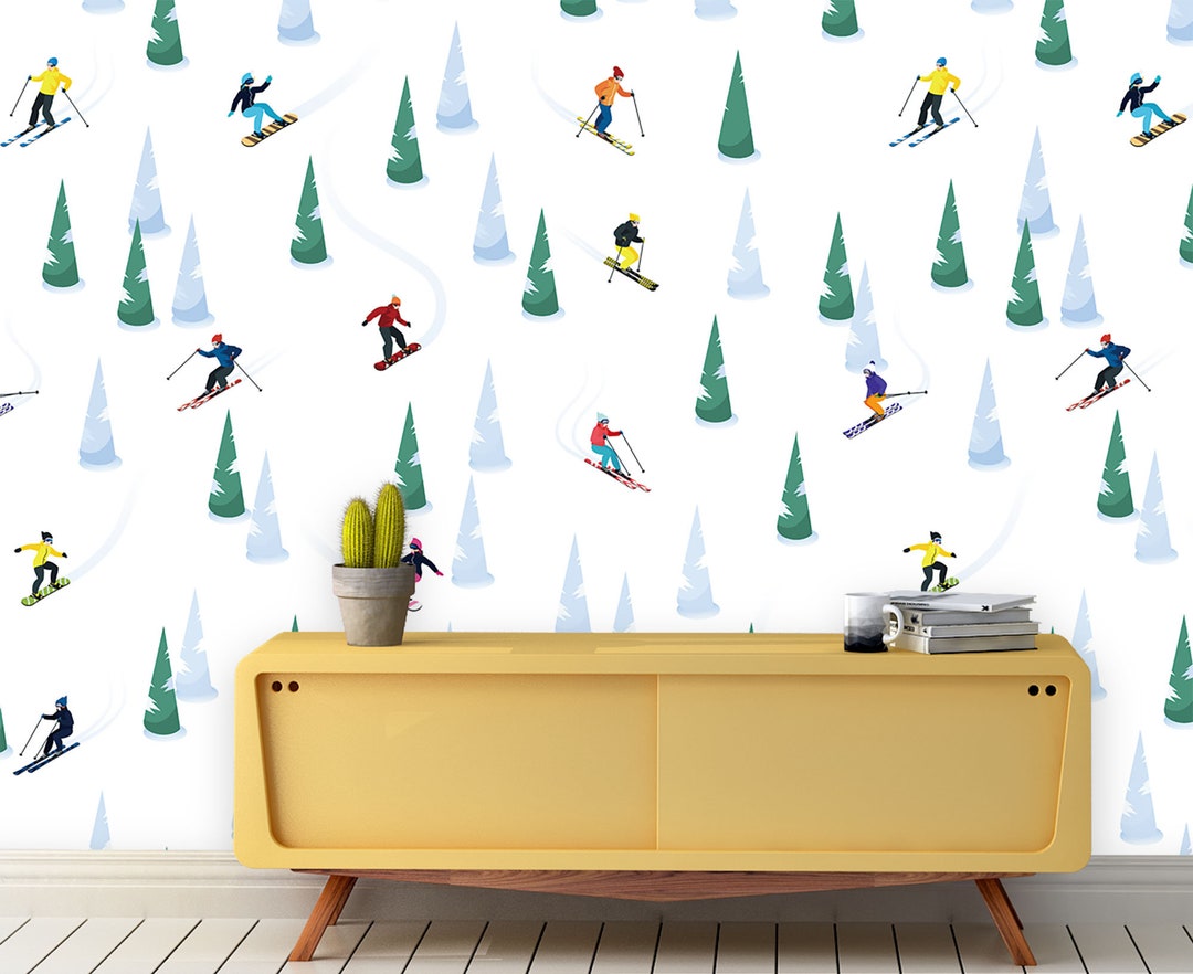 Skiers Wallpaper Peel and Stick Wallpaper Removable Winter Seasonal ...