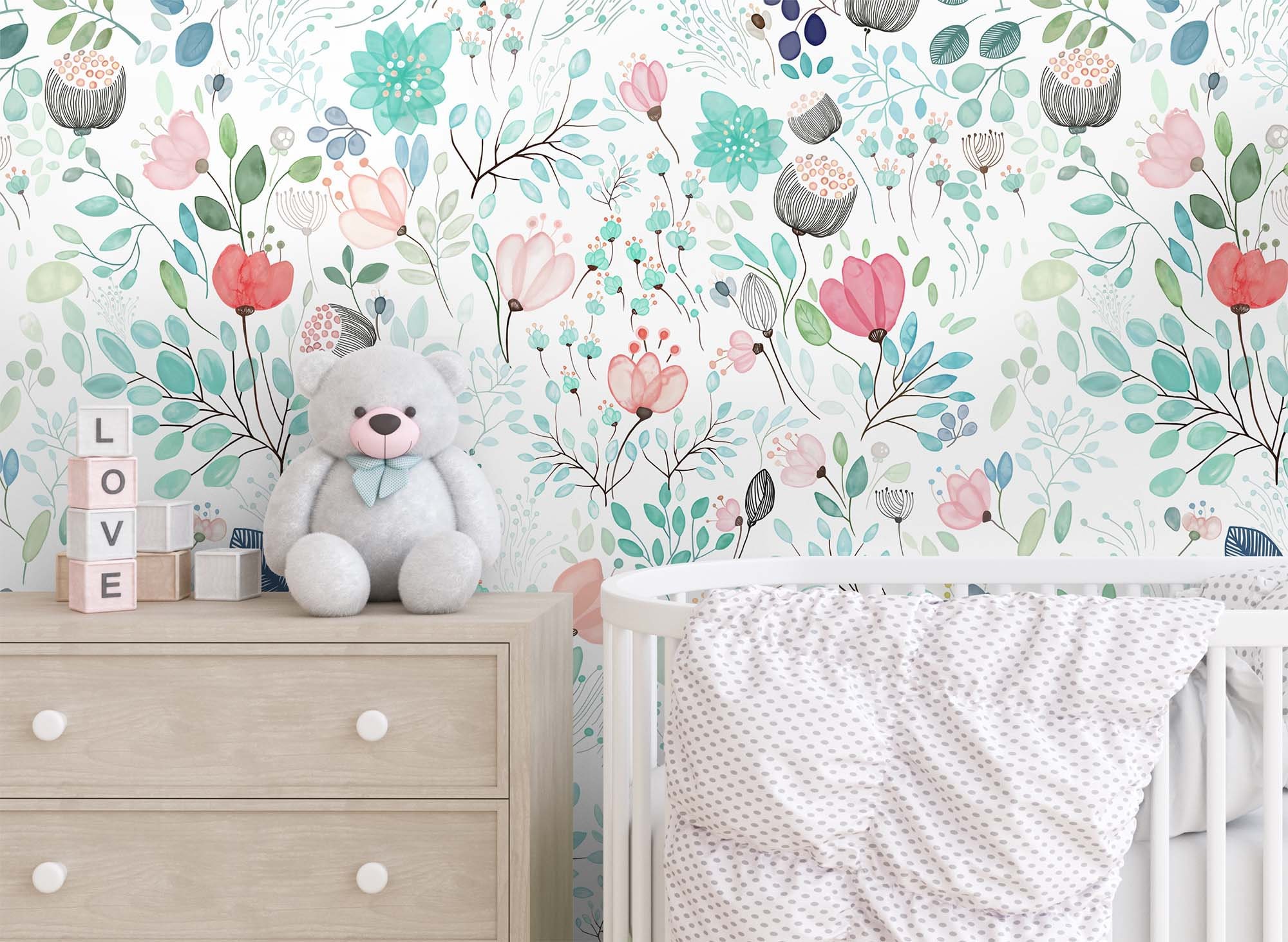 Spring Floral Wallpaper Powder Room Wall Paper Peel N Stick Etsy