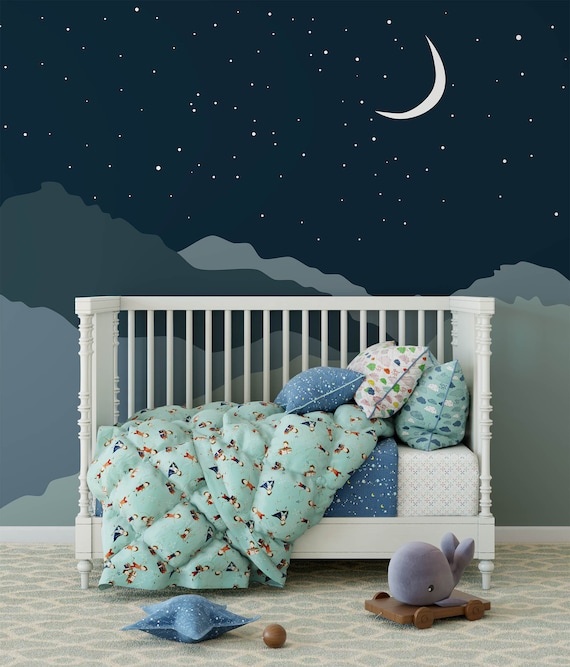 Dark Night Sky Removable Wallpaper Kids Room Peel and Stick Nursery Wallpaper Wall Décor Home