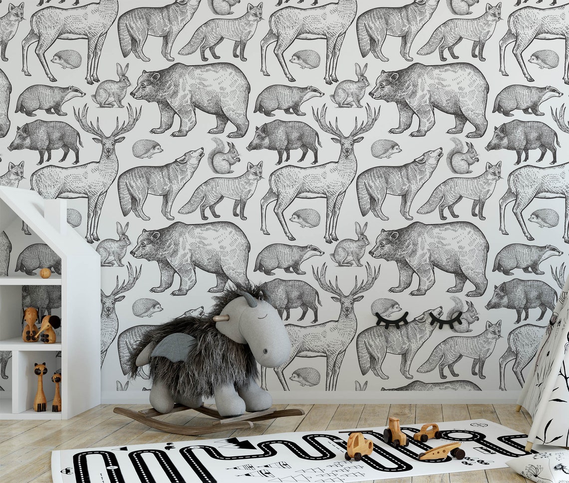 Woodland Animals Wallpaper Peel and Stick Nursery Decor | Etsy