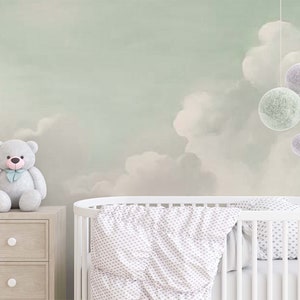 baby nursery wallpaper clouds removable wallpaper bathroom wall decor powder room wall paper,customizable Peel and stick,regular wallpaper