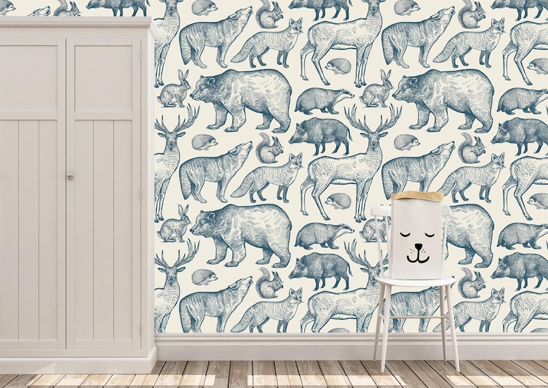 Woodland Animals Wallpaper Peel and Stick Nursery Decor | Etsy