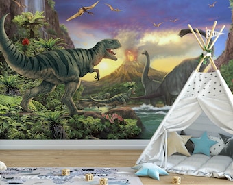 Dinosaurs wallpaper,kids bedroom decor mural,Jurassic world wall backdrop,Removable and Regular Art