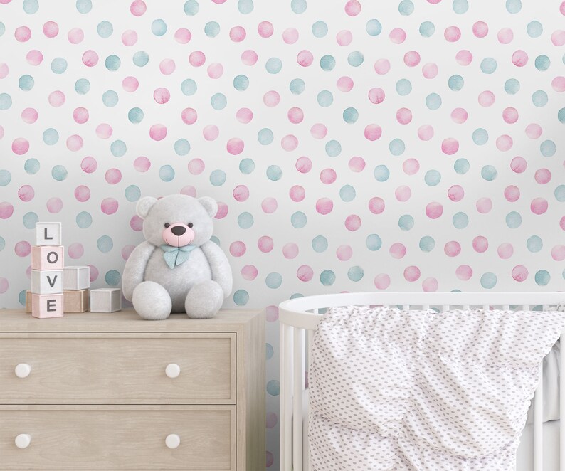 Watercolor Polka Dots Wallpaper Nursery Wall Decor Peel and Stick Gray ...