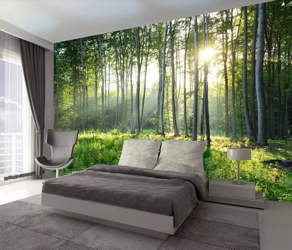 and Stick Peel Wallpaper Sweden Forest Wall Bedroom Wall Mural Green Tree Home Wall Wall Decor Paper Forest Luxuriantly Etsy Removable Sunny - Decal Art