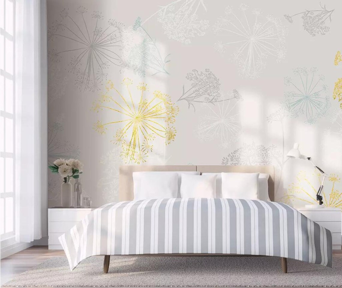 Colorful dandelion wallpaper gray backgound dandelion wall Etsy