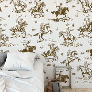 Brown western cowboy wallpaper removable bedroom cowboys wall mural Peel and Stick cowboys themed backdrop decor Color customizable
