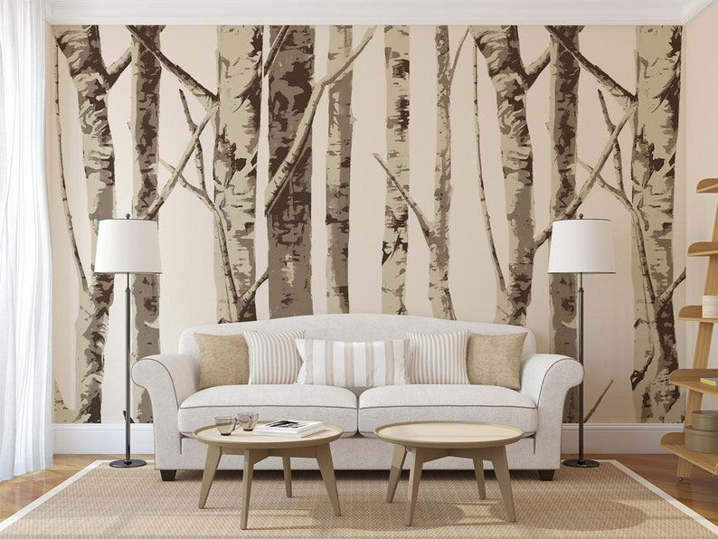 Gray Birch Tree Wallpaper Removable Forest Wall Paper Home Bedroom Decor Decal L And Stick Botanic Nursery