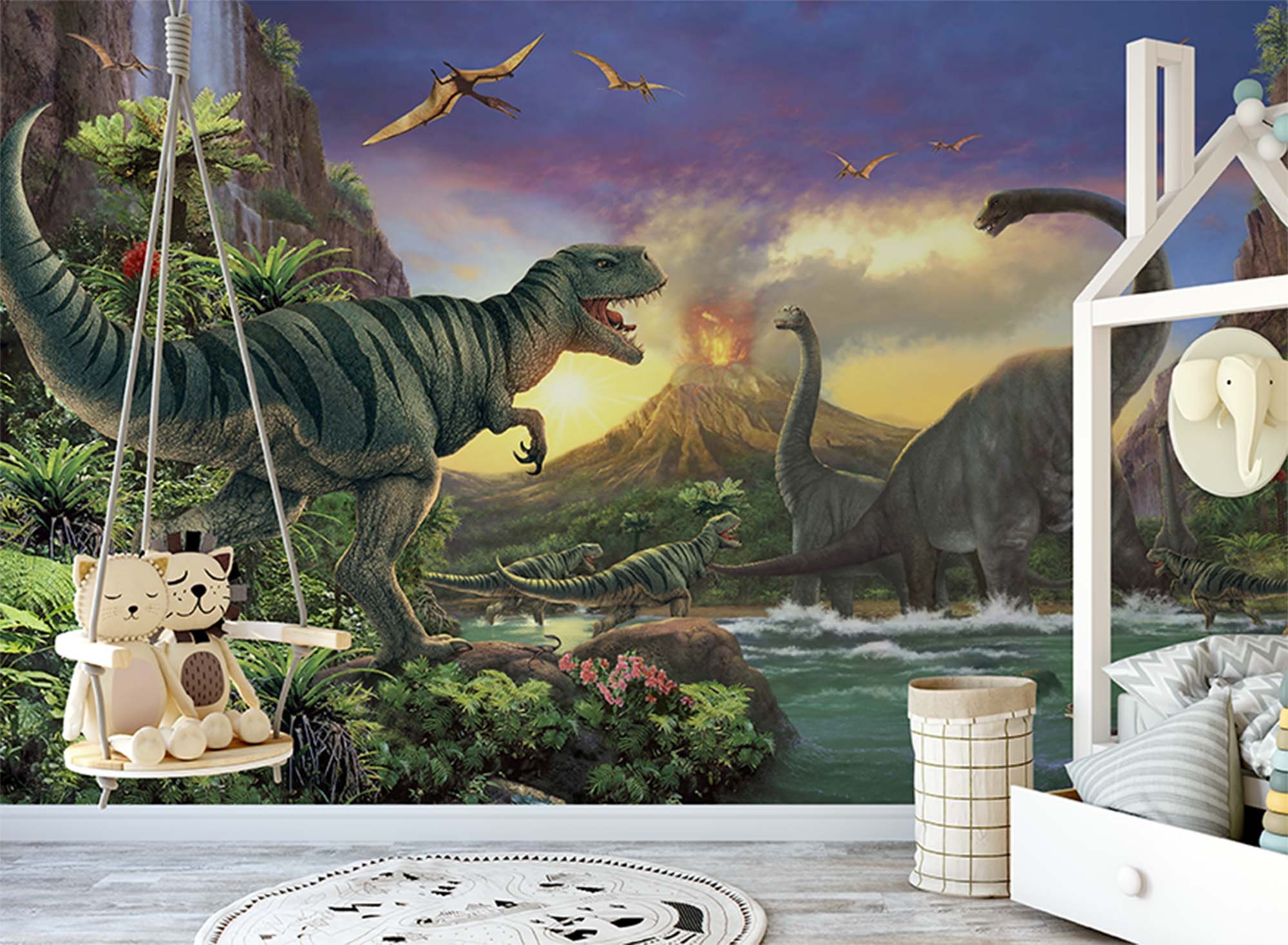 Dinosaur Theme Wall Mural,kids Bedroom Decor,dino Wallpaper,jurassic  Dinosaurs and Volcano Wall Print, Peel & Stick and Regular Wallpaper - Etsy  Denmark