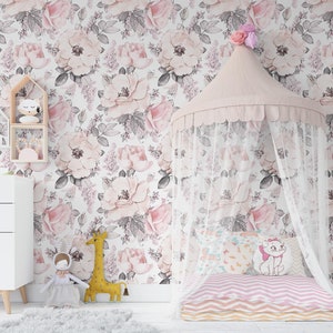 Pink Rose Peony Wallpaper: Floral Nursery Decor Mural (Peel & Stick)